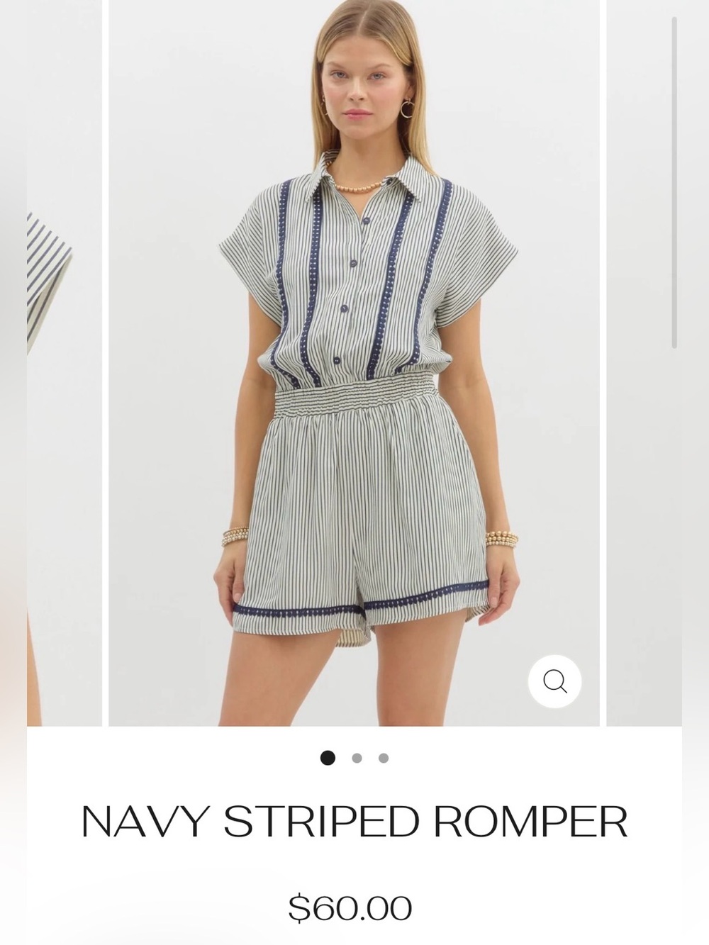 entro Navy and Ivory Striped Button-Up Romper
